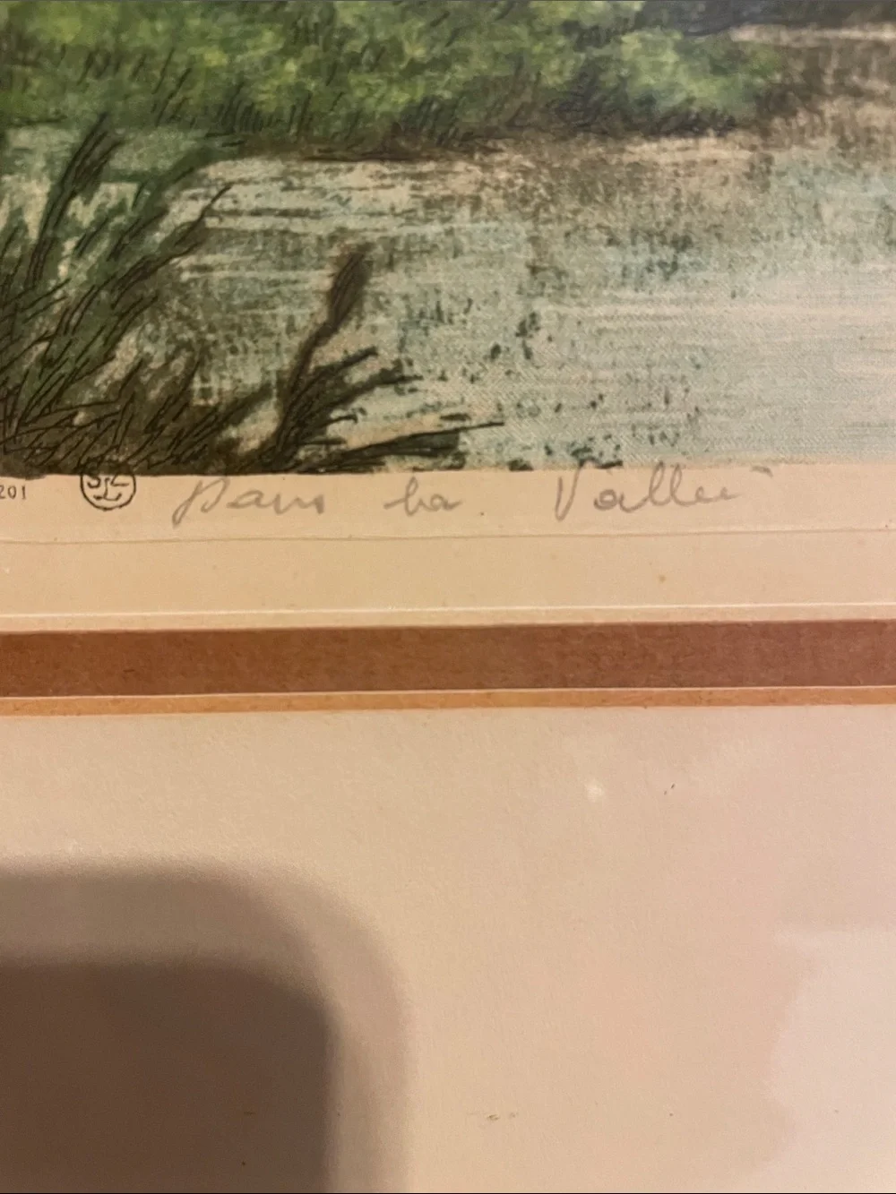 Gold Framed Scenic Etching by C Boyer In the Valley